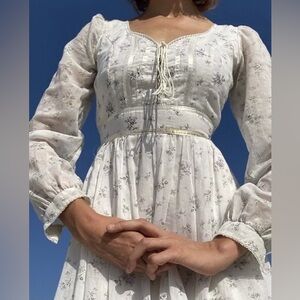 Gunne Sax Vintage Cottagecore 70s Corset Gown, Prairie Wedding Renaissance Fair